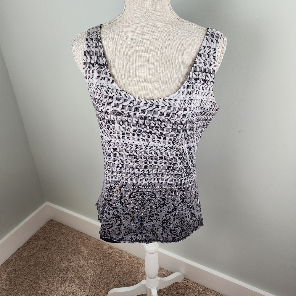 Zoe D Womens Scoop Neck Sleeveless Animal Print Abstract Top Size Small